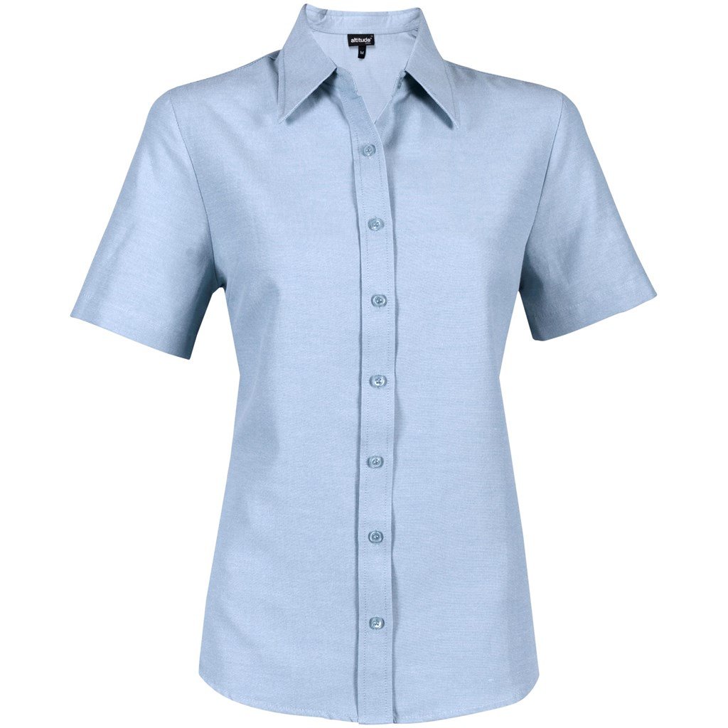 Ladies Short Sleeve Oxford Shirt  - Light Blue
