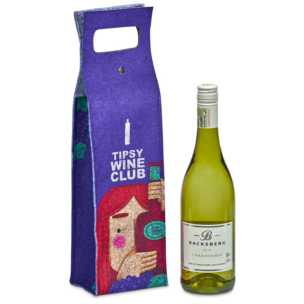 Custom Velto RPET Felt Single Wine Bottle Carrier
