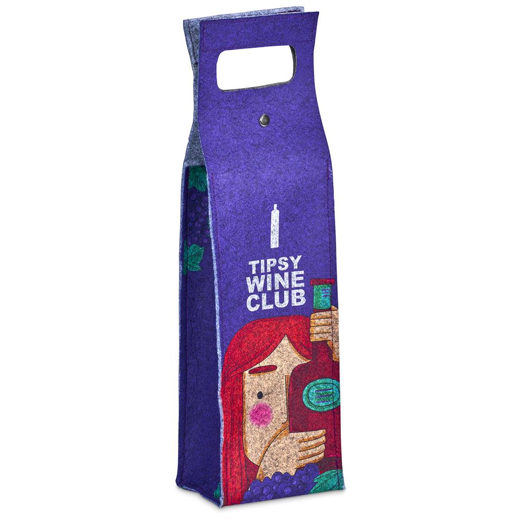 Pre-Printed Sample Custom Velto RPET Felt Single Wine Carrier