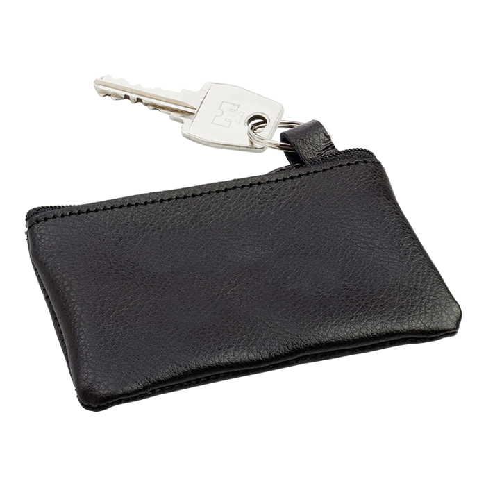 Leather Zippered Pouch with Split Ring