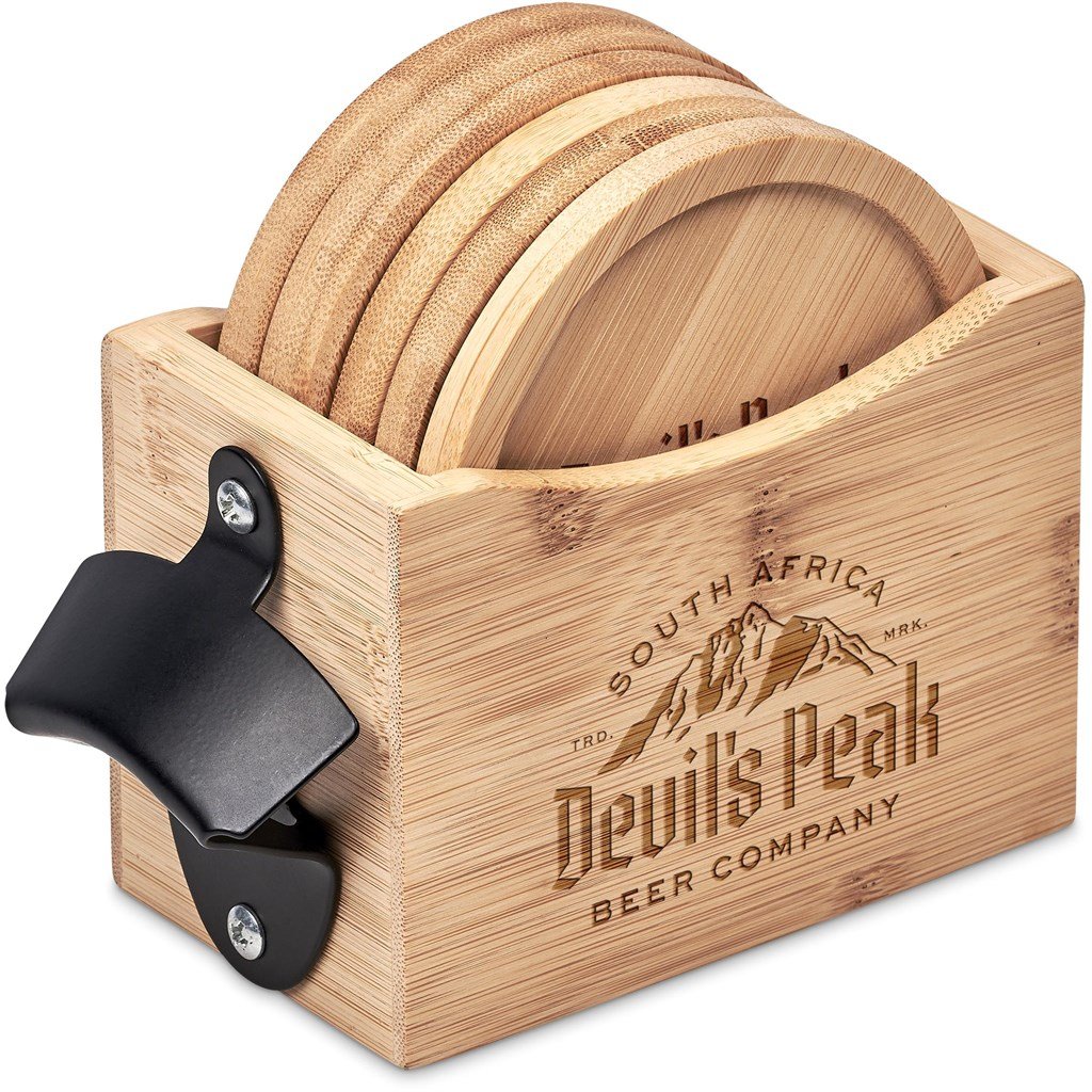 Kanpai Bamboo Coaster & Bottle Opener Set