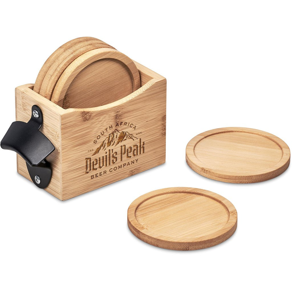 Kanpai Bamboo Coaster & Bottle Opener Set