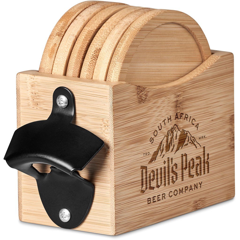 Kanpai Bamboo Coaster & Bottle Opener Set