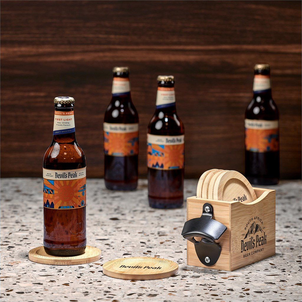 Kanpai Bamboo Coaster & Bottle Opener Set