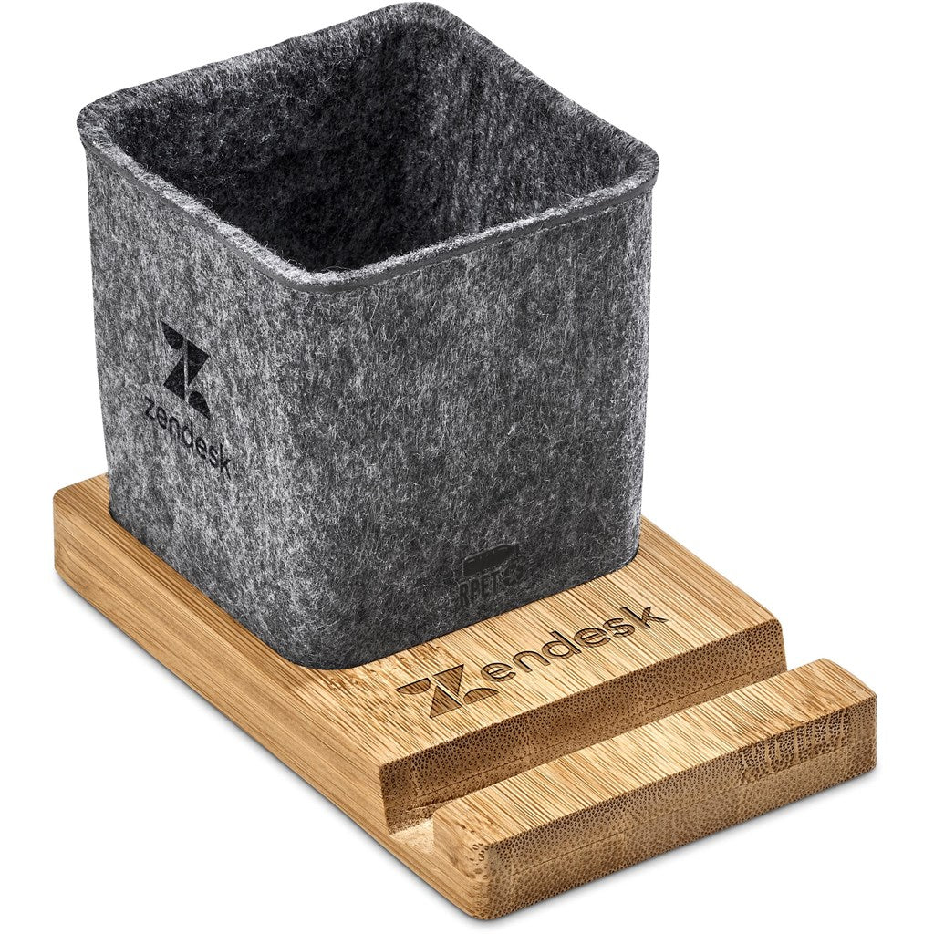 Recycled PET & Bamboo Desk Caddy Phone Stand