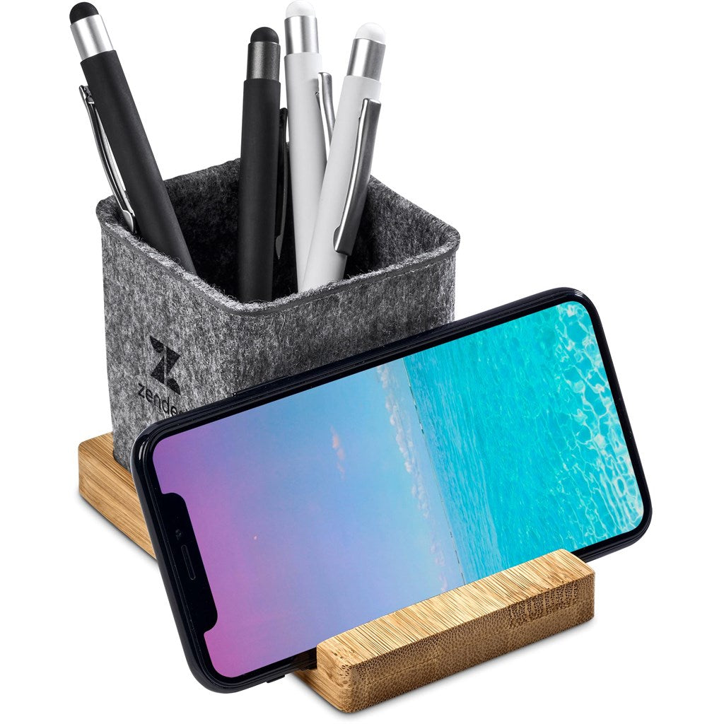 Recycled PET & Bamboo Desk Caddy Phone Stand