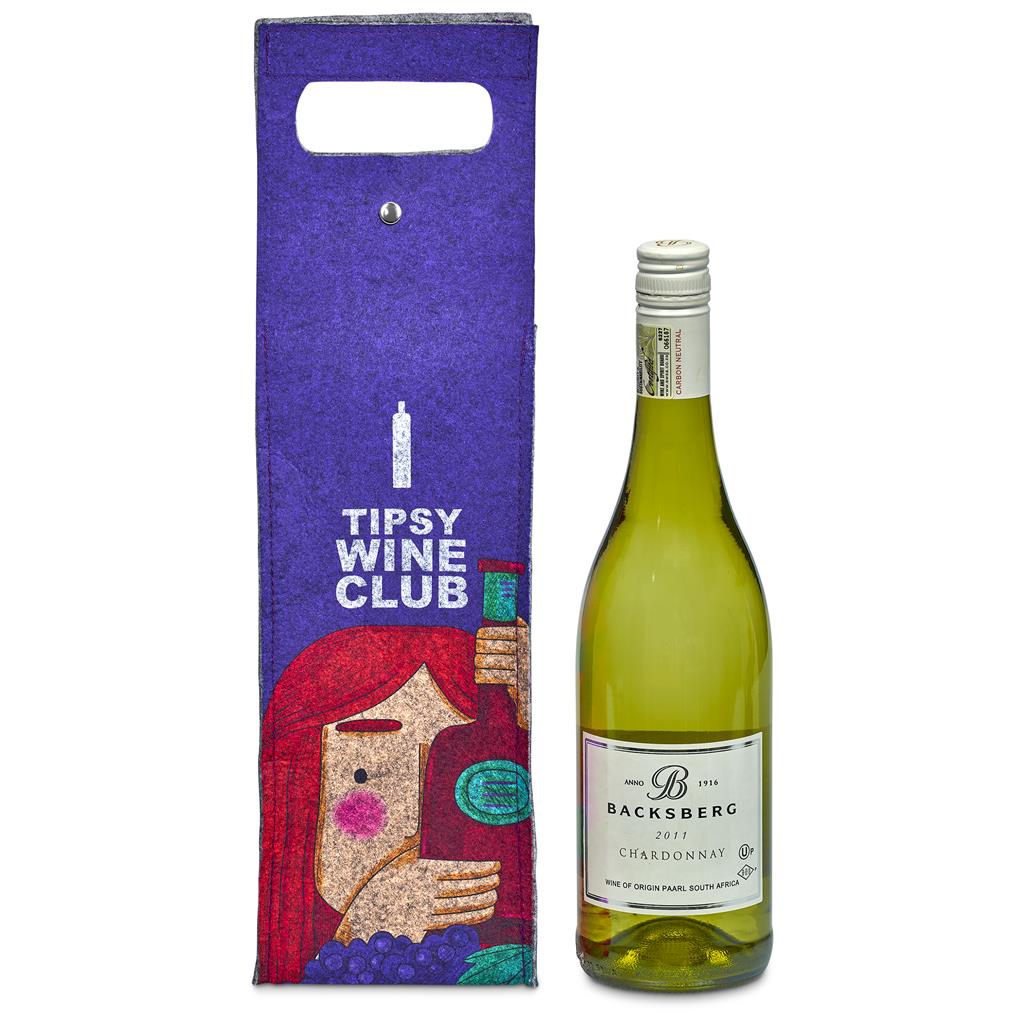 Pre-Printed Sample Custom Velto RPET Felt Single Wine Carrier