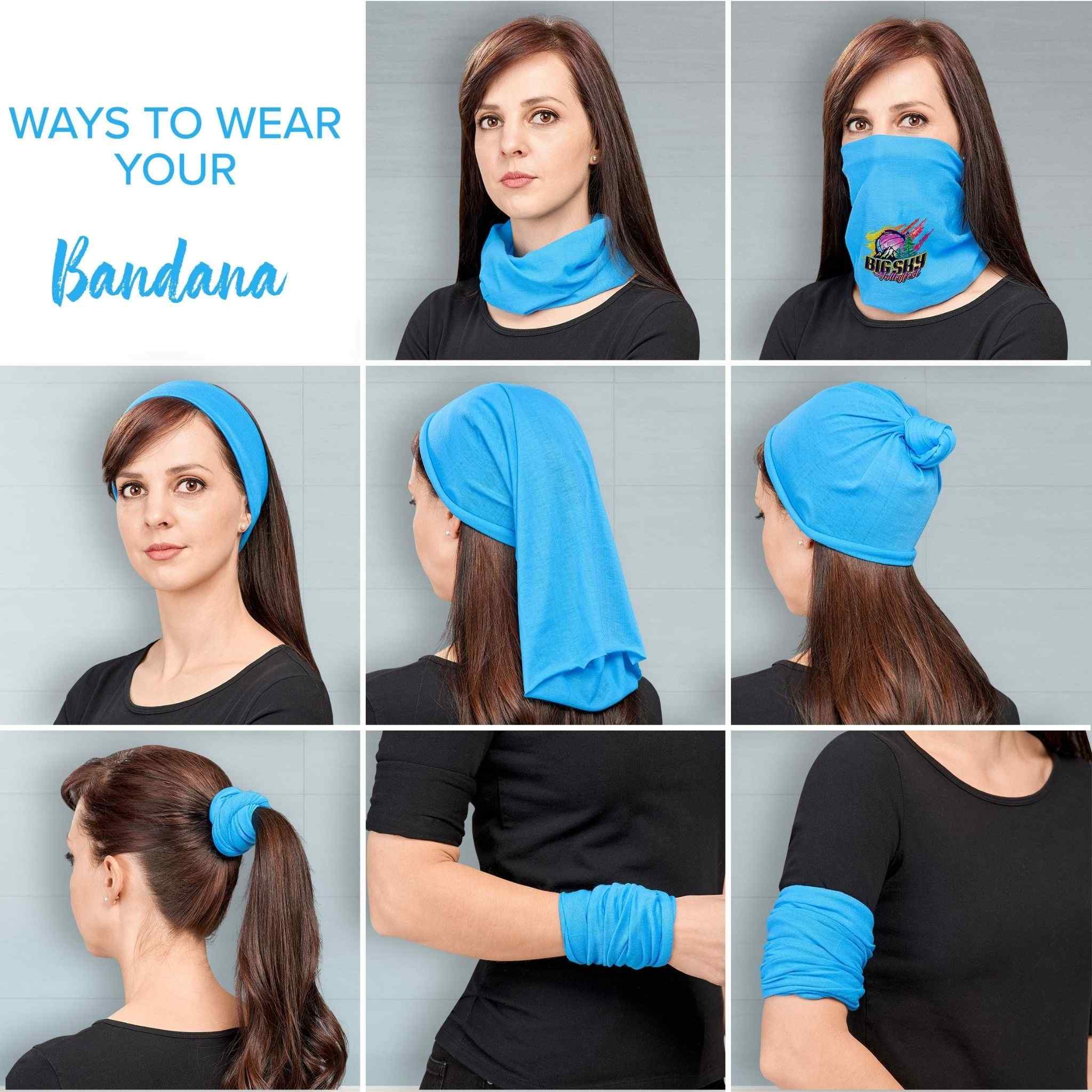 Female Model Demonstrating Ways to Wear a Bandana