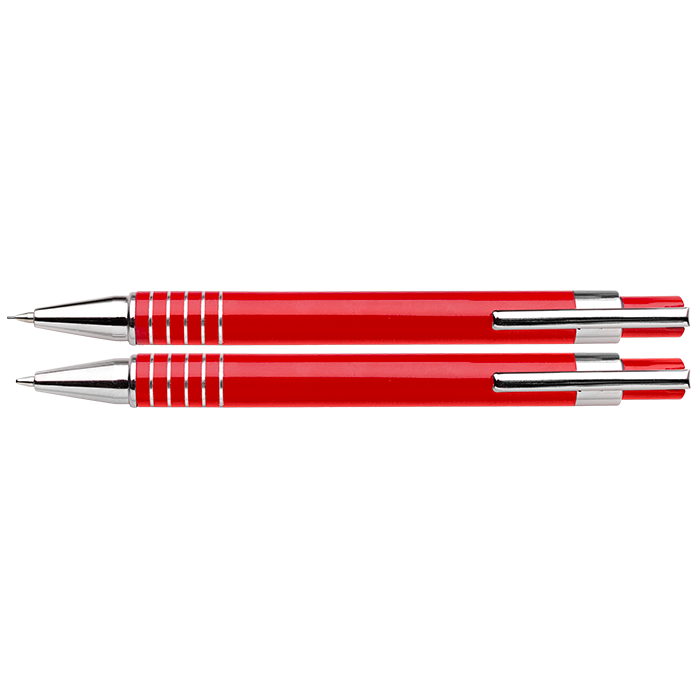 BP3298 - Lacquered Barrel Matching Ballpoint Pen and Clutch Pencil Set Red / STD / Regular - Writing Instruments