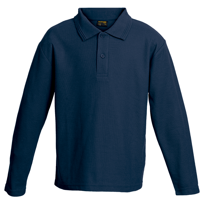 175g Pique Knit Long Sleeve Golfer Kiddies Navy / 9 to 10 / Regular - Kids-Golf Shirts