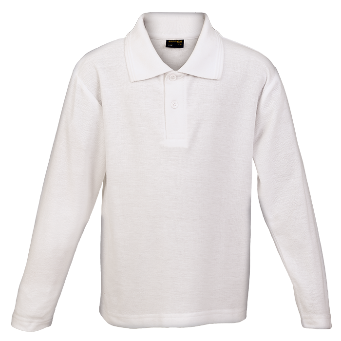 175g Pique Knit Long Sleeve Golfer Kiddies White / 7 to 8 / Regular - Kids-Golf Shirts
