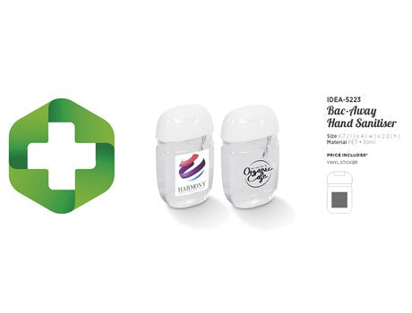 Bac-Away Gel Hand Sanitiser - 30ml-Solid White-SW