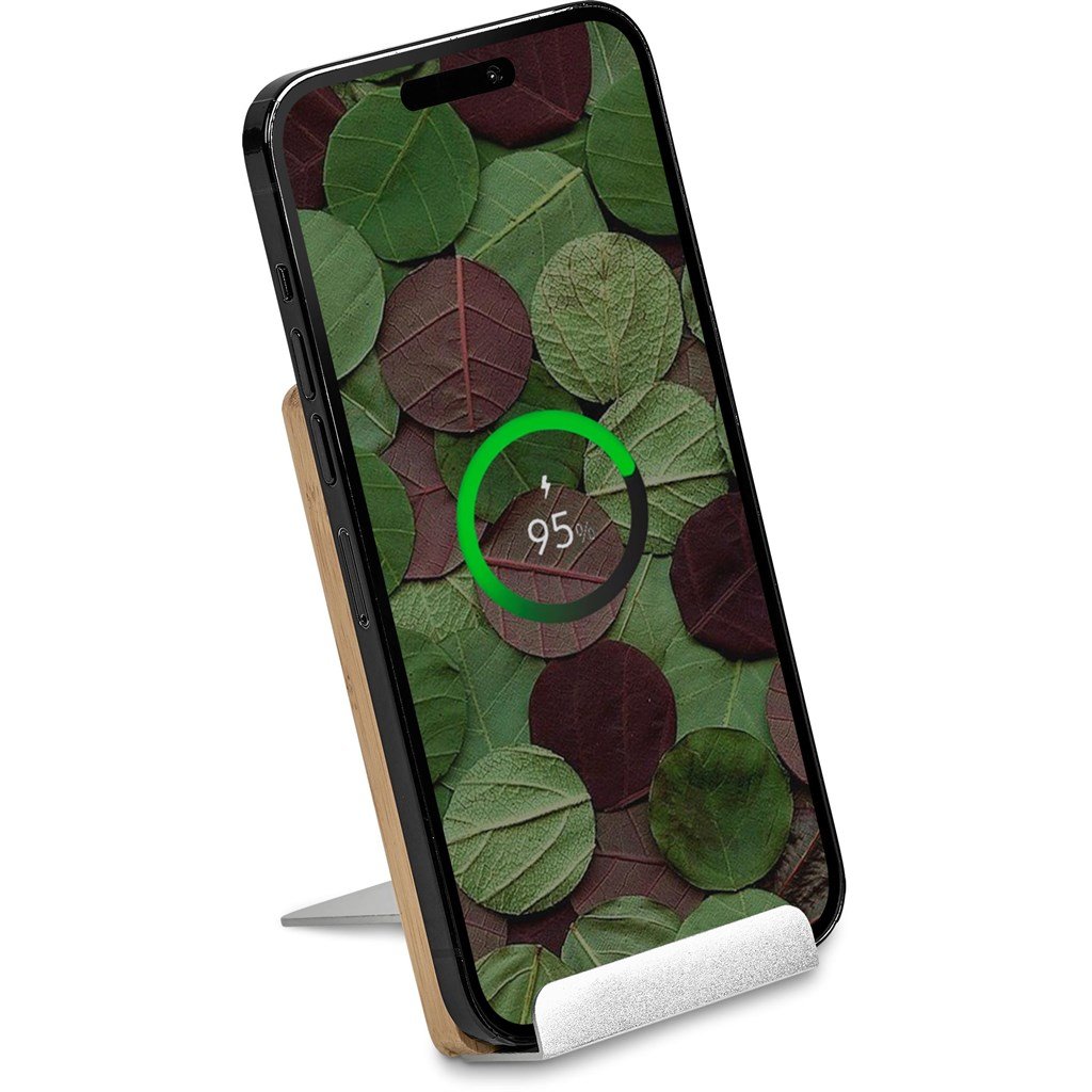 Hakka Bamboo & Recycled Aluminium Wireless Charging Phone Stand NATURAL - Chargers,Bamboo Products,Technology