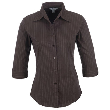 Ladies 3/4 Sleeve Manhattan Striped Shirt - Brown Old - Lounge Shirts,Lounge Shirts