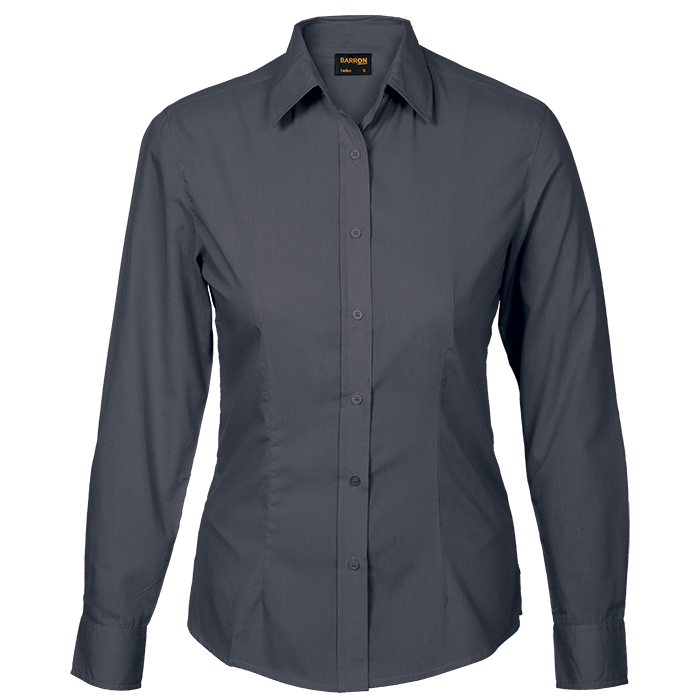 Ladies Basic Poly Cotton Blouse Long Sleeve Grey / SML / Regular - Shirts-Corporate