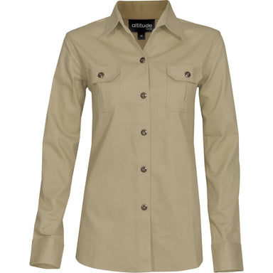 Ladies Long Sleeve Oryx Bush Shirt - White Only-