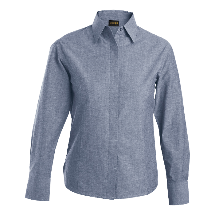 Ladies Oxford Blouse Long Sleeve Navy / SML / Regular - Shirts-Corporate