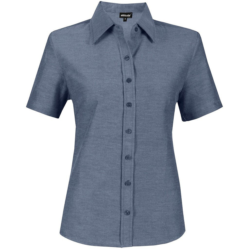 Ladies Short Sleeve Oxford Shirt  - Light Blue