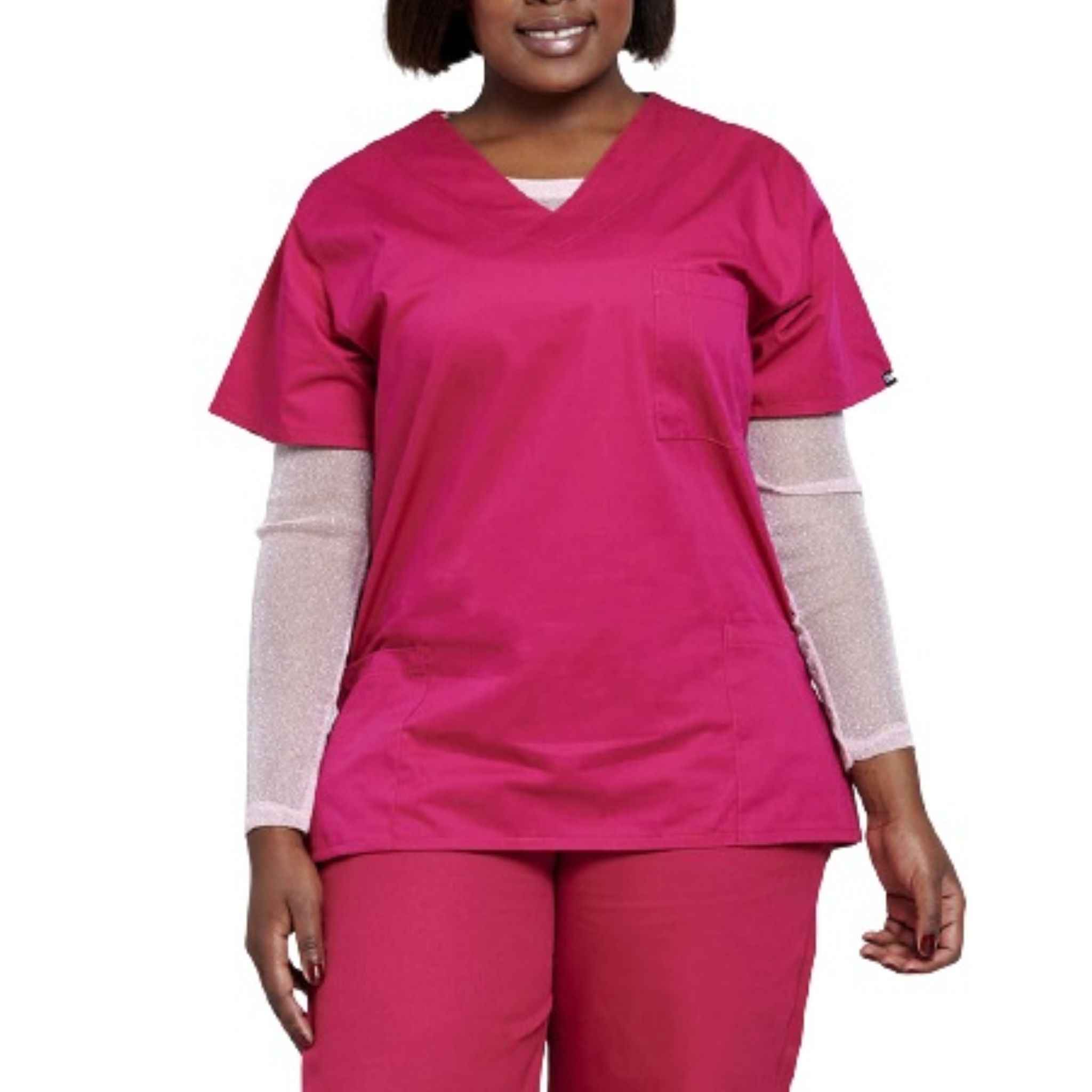 Front View Raspberry Coloured Light Scrub Set