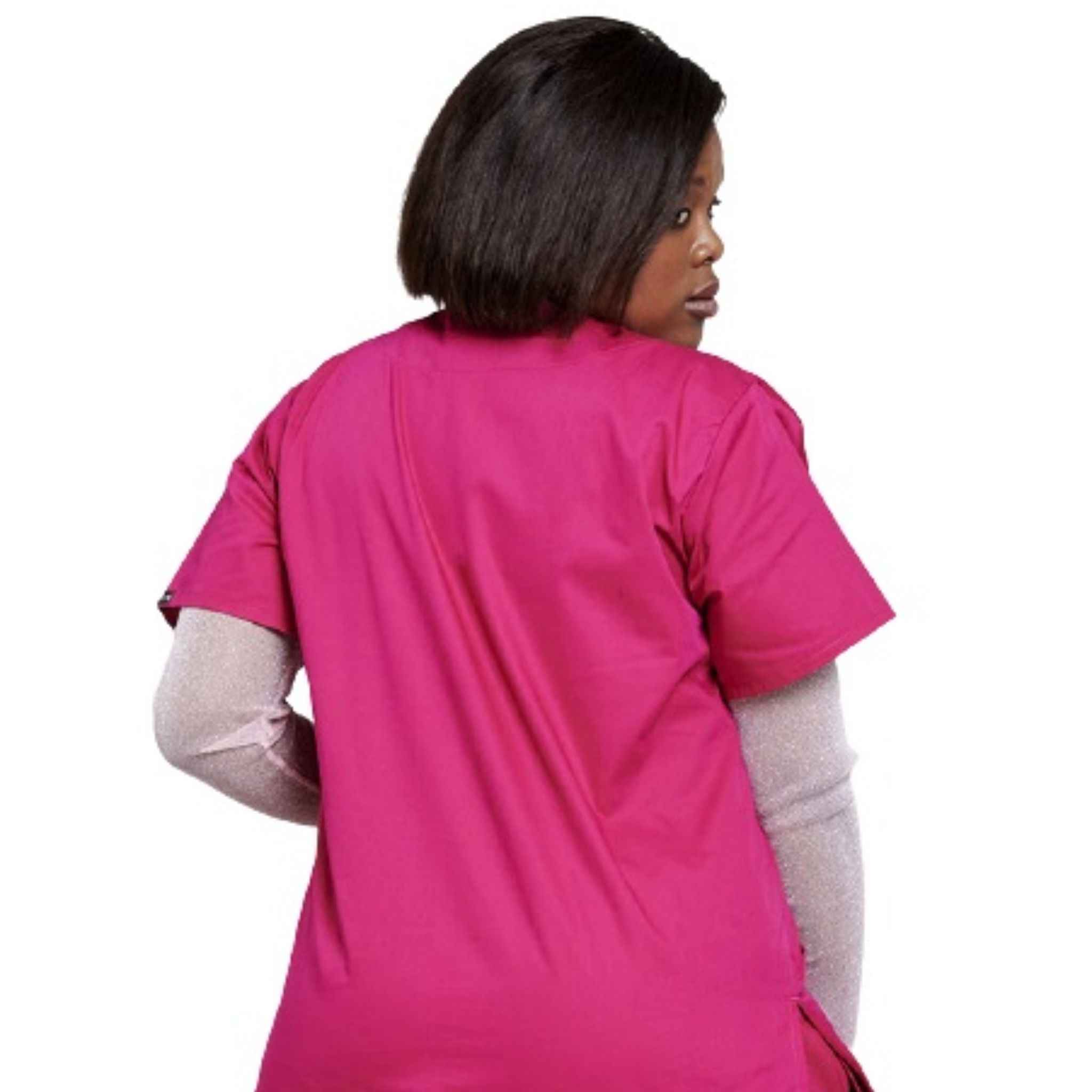 Back View Raspberry Coloured Light Scrub Set