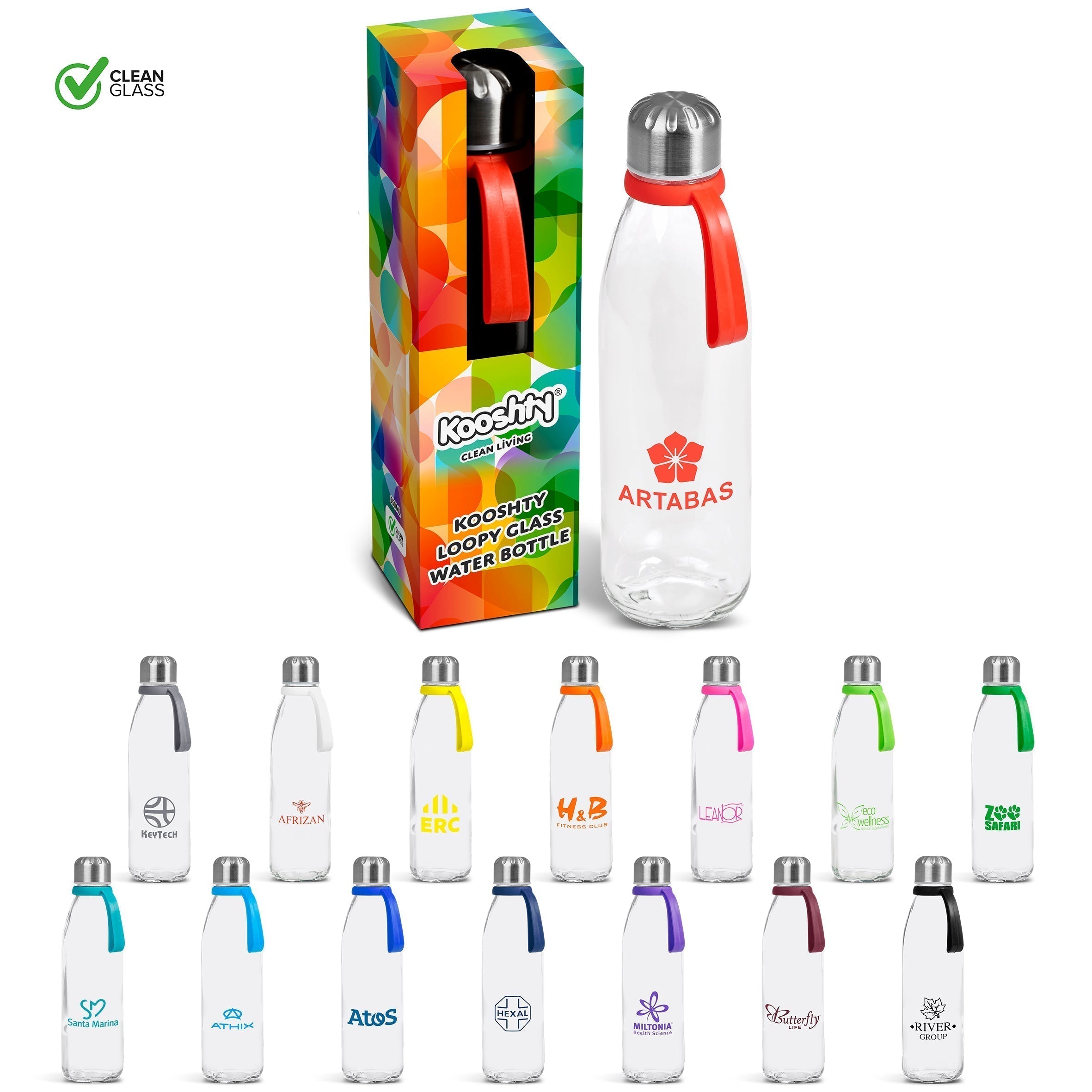 Kooshty Loopy Glass Water Bottle - 650ml-Water Bottles-Black-BL