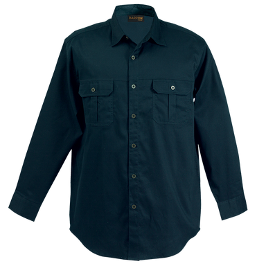 Mens Bush Shirt Long Sleeve Navy / SML / Regular - 