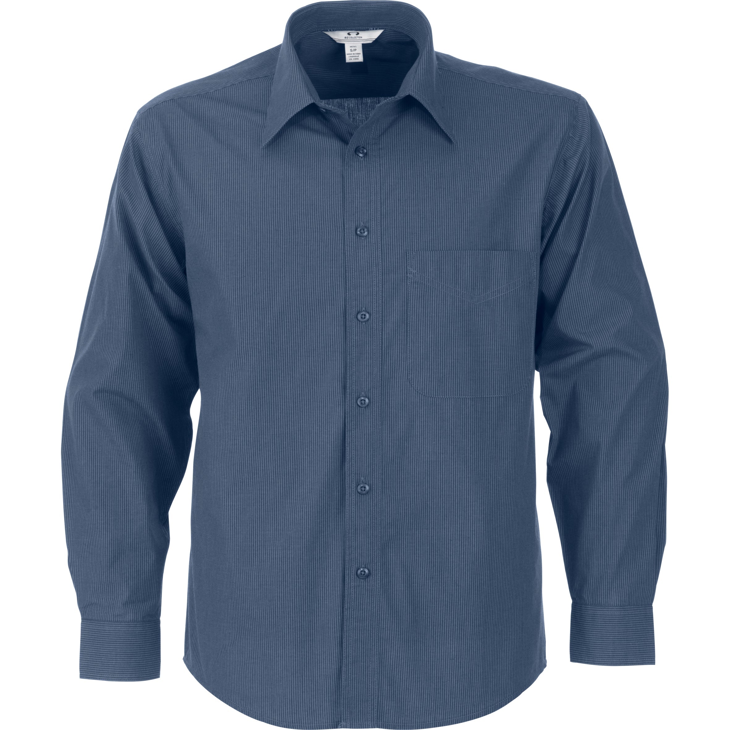 Mens Long Sleeve Micro Check Shirt-Shirts & Tops-2XL-Navy-N