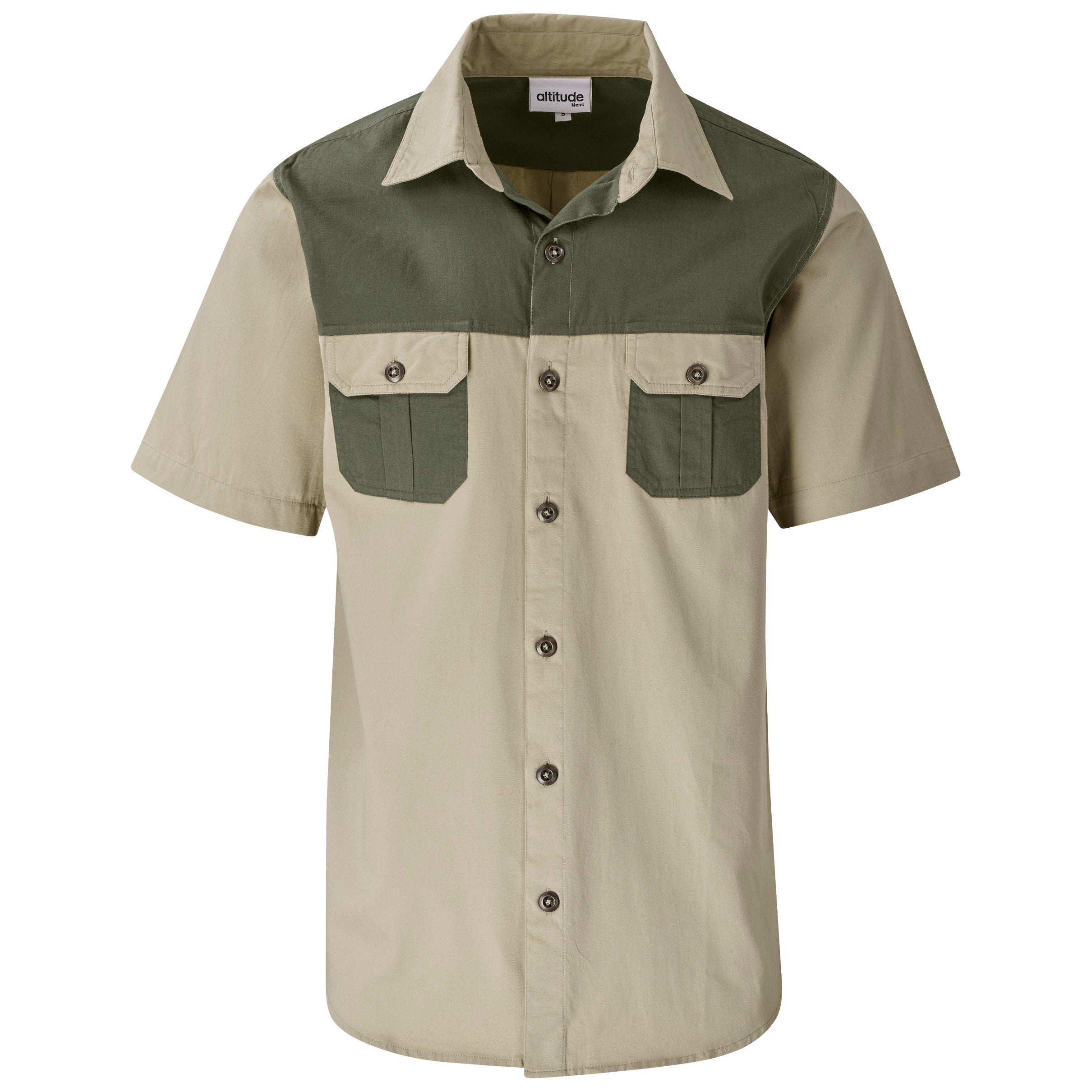 Mens Short Sleeve Serengeti 2-Tone Bush Shirt-
