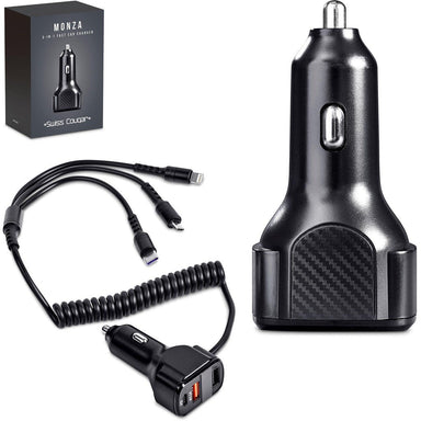 Monza 3-in-1 Fast Car Charger BLACK - On the Road,Chargers and Adaptors,Travel Essentials,Technology