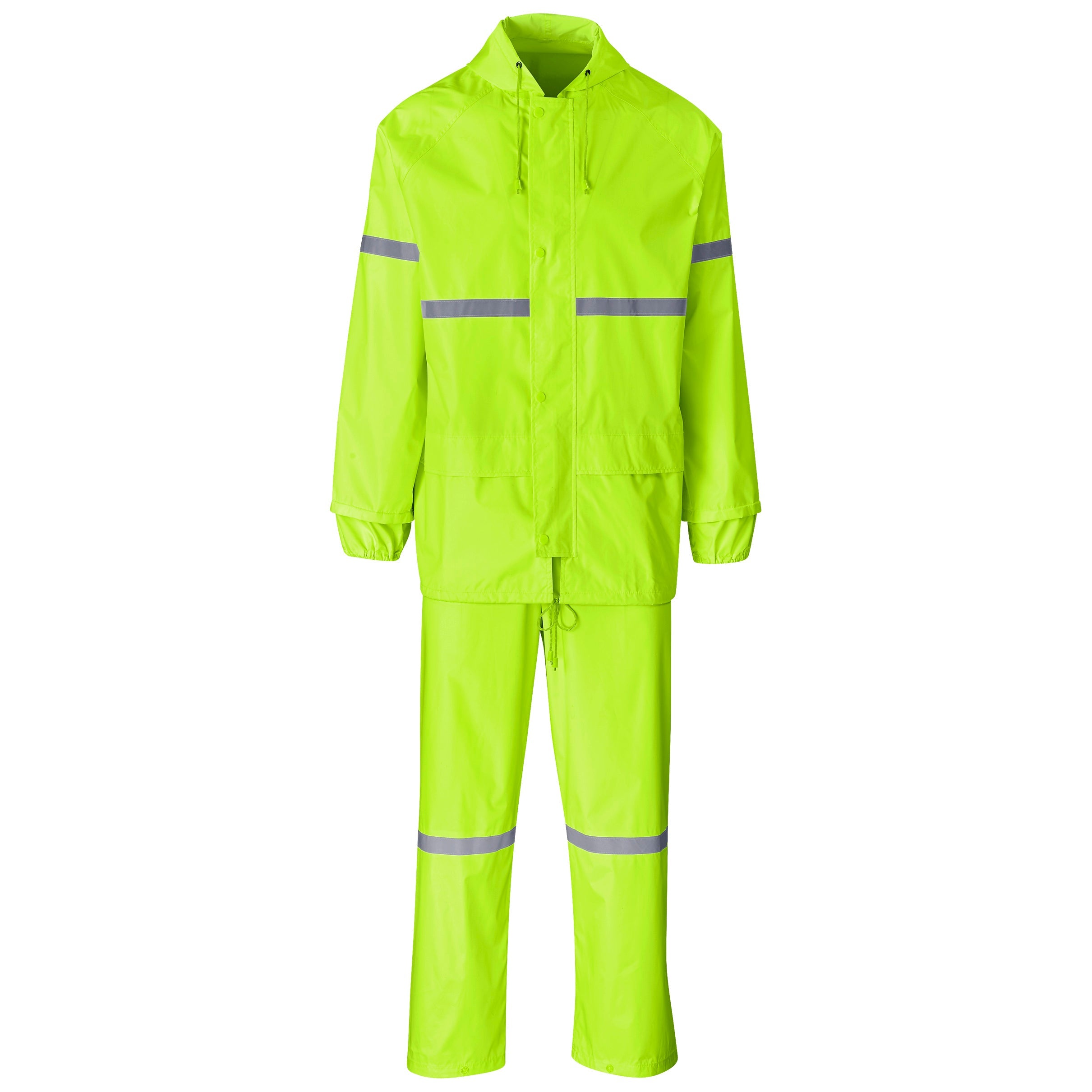 Outdoor Hi-Viz Reflective Polyester/PVC Rainsuit-2XL-Lime-L