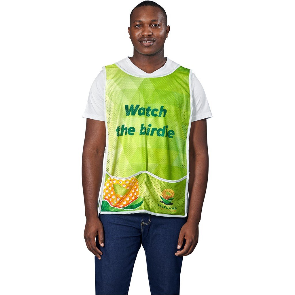 Pre-Printed Sample Custom Jackal Polyester Caddy Bib with PVC Name Sleeve SOLID WHITE - Sports and Fitness