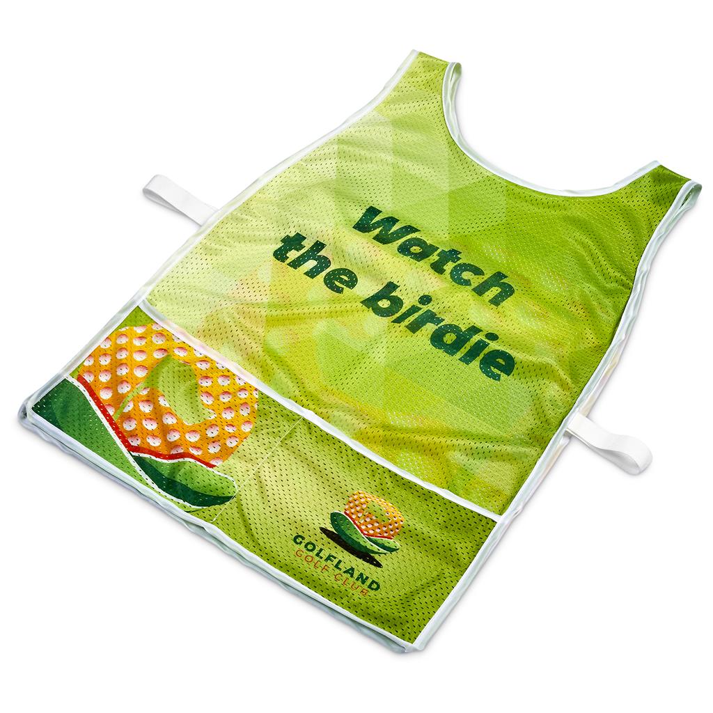 Pre-Printed Sample Custom Jackal Polyester Caddy Bib with PVC Name Sleeve SOLID WHITE - Sports and Fitness