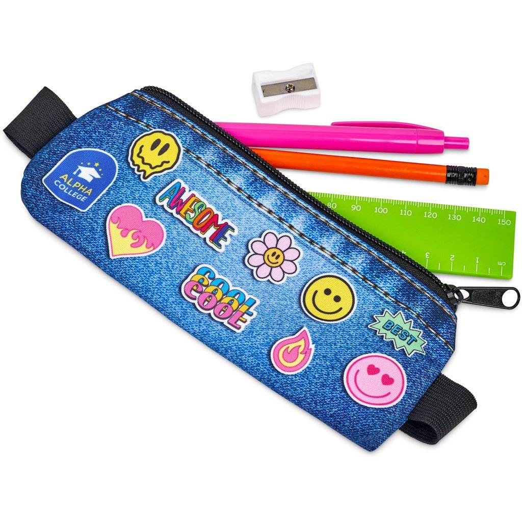 Pre-Printed Sample Custom Lagoon Polyester Pencil Case To Fit Over An A5 Notebook BLACK - Stationery