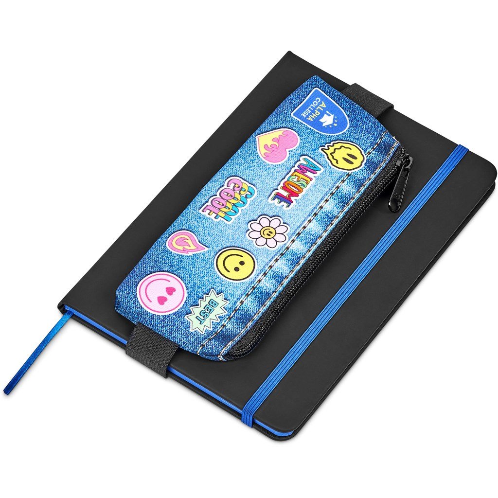 Pre-Printed Sample Custom Lagoon Polyester Pencil Case To Fit Over An A5 Notebook BLACK - Stationery