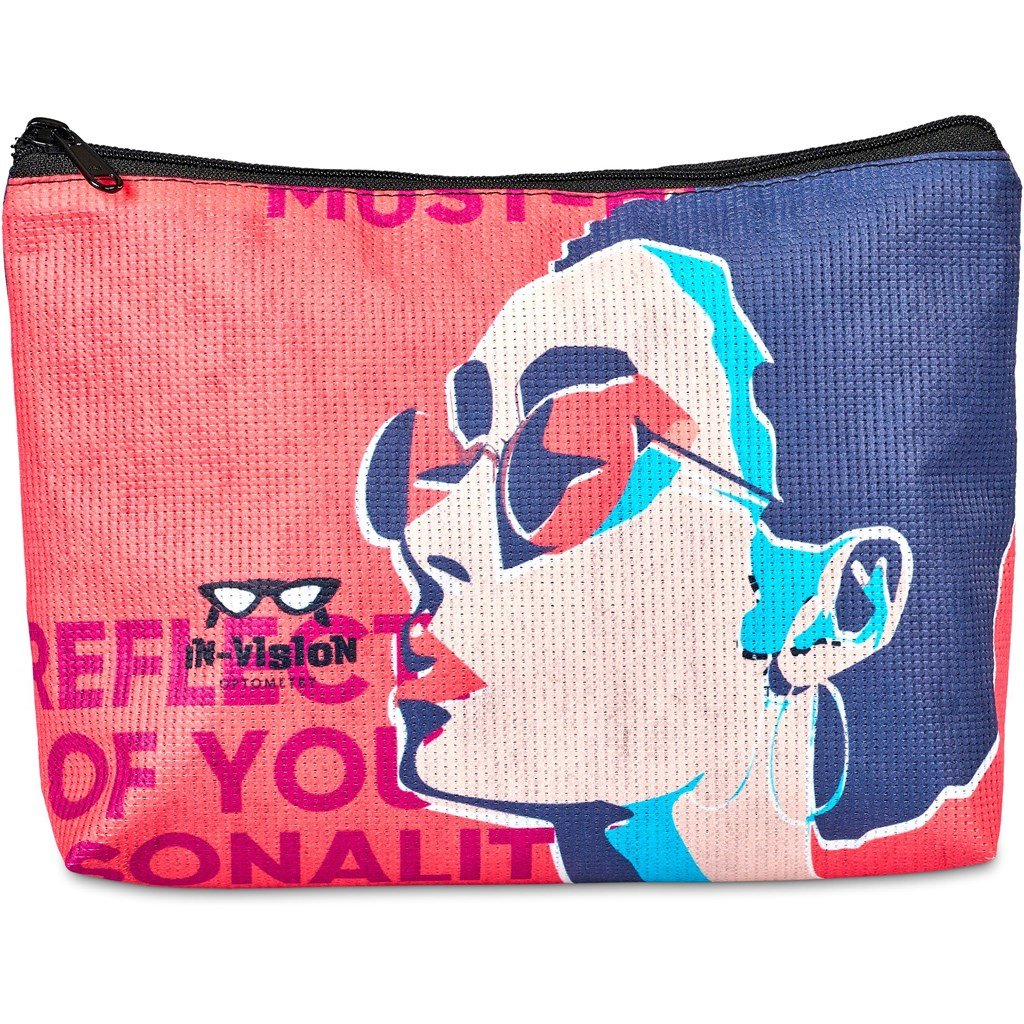 Pre-Printed Sample Custom Leanne Recycled PET Stitch-Bond Maxi Toiletry Bag BLACK - and Cosmetic Bags