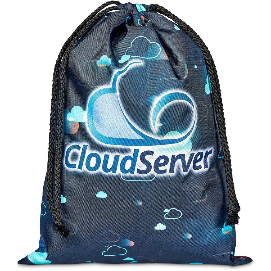 Pre-Printed Sample Custom Pacific Maxi Polyester Drawstring Pouch BLACK - Bags and Backpacks