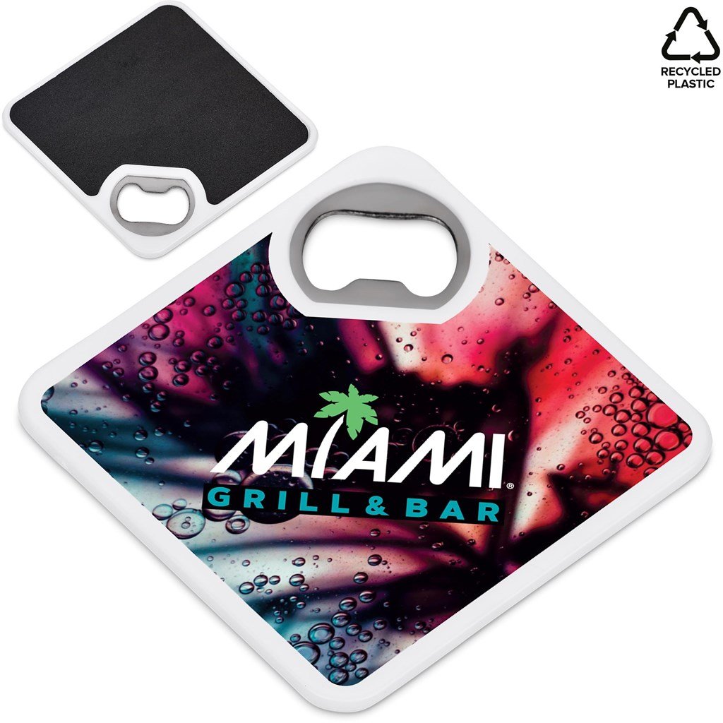 Sela Recycled Plastic Bottle Opener Coaster SOLID WHITE - Promotional Giveaways,Promotional Giveaways,Recycled Home and Living,Recycled