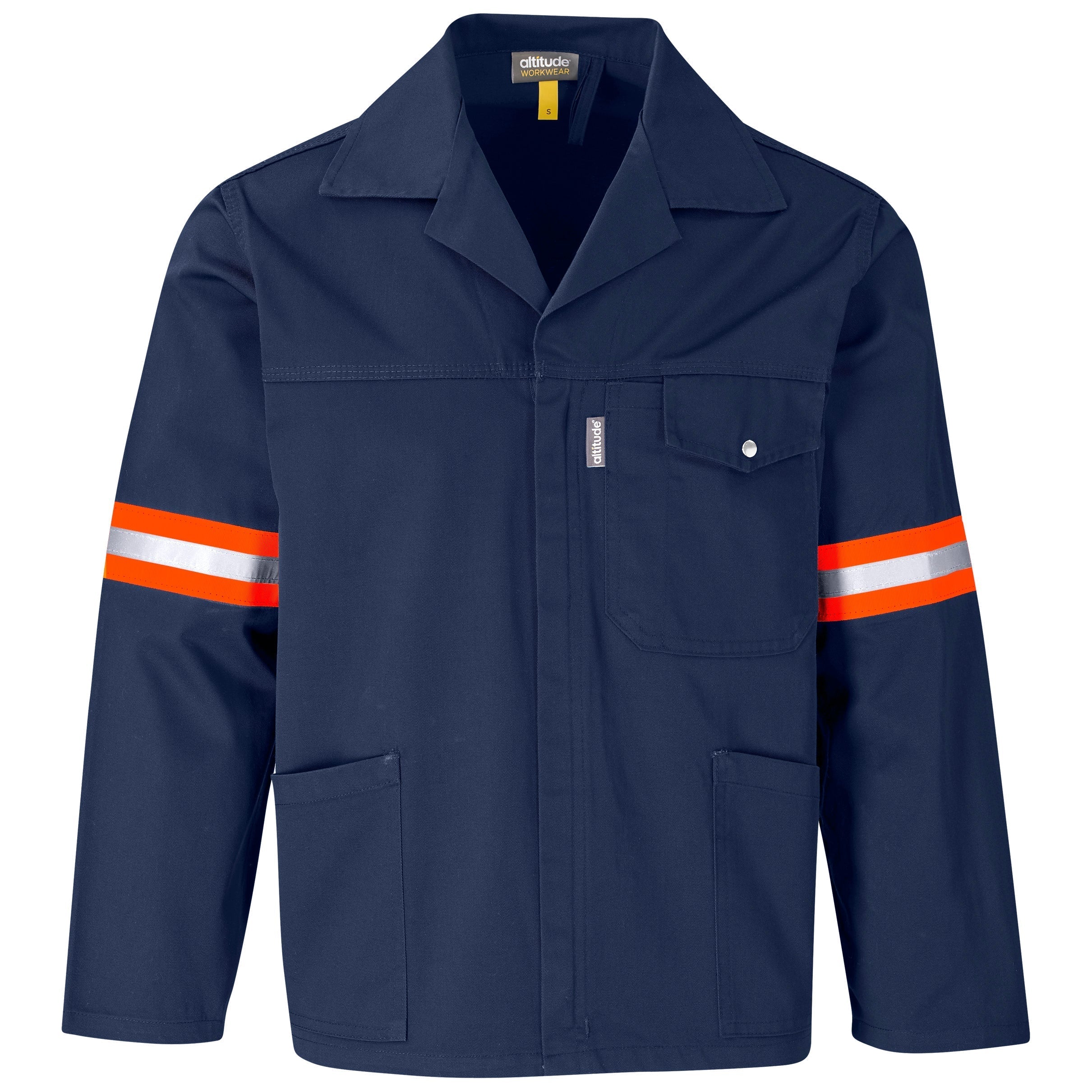 Site Premium Polycotton Jacket - Reflective Arms & Back - Orange Tape-L-Navy-N