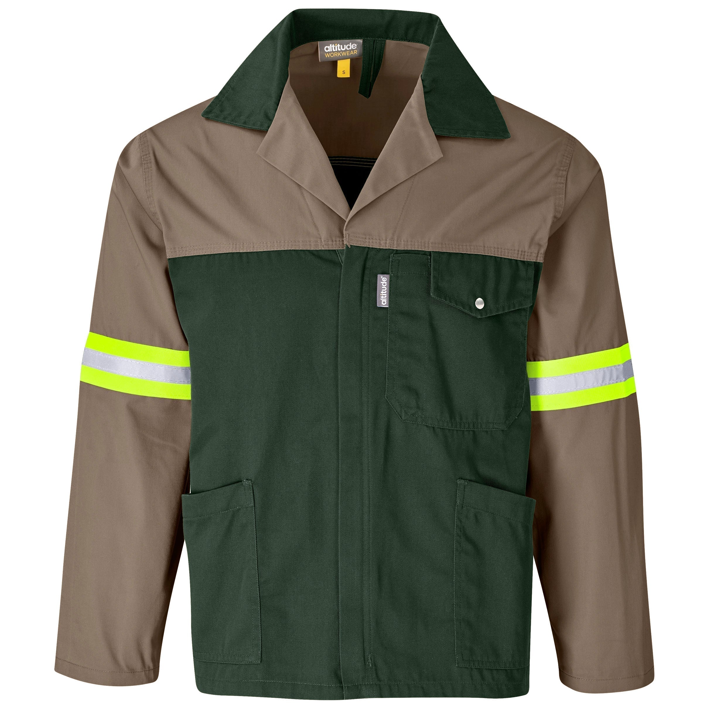 Site Premium Two-Tone Polycotton Jacket - Reflective Arms & Back - Yellow Tape-2XL-Khaki-KH
