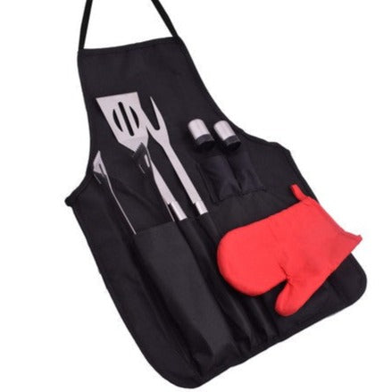 Stainless Steel Braai Apron-Black-Silver