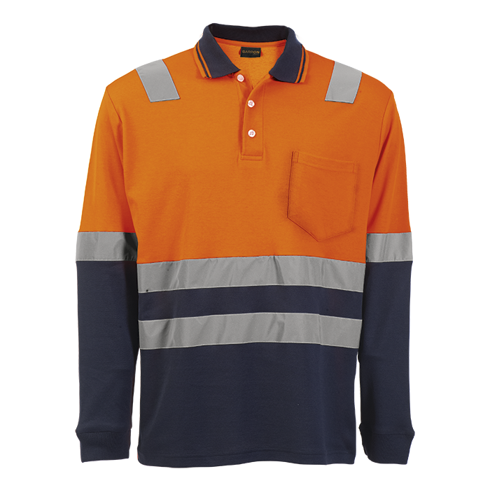 Transit Long Sleeve Golfer  Safety Orange/Navy / SML