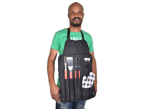 Wooden Braai Set Apron-Black