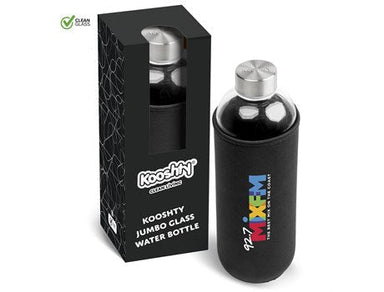 Kooshty Jumbo Glass Water Bottle - 1 Litre-Water Bottles-Black-BL