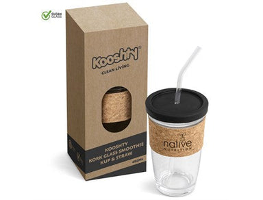 Kooshty Kork Glass Smoothie Kup & Straw - 480ml-Black-BL