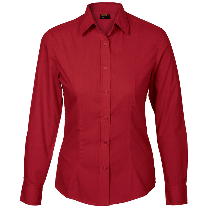 Ladies Basic Poly Cotton Blouse Long Sleeve  Red / 