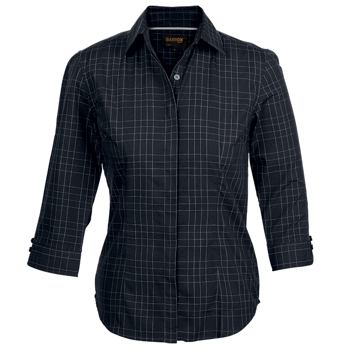 Ladies Hamilton Check Blouse Black / SML / Last Buy - Shirts-Corporate