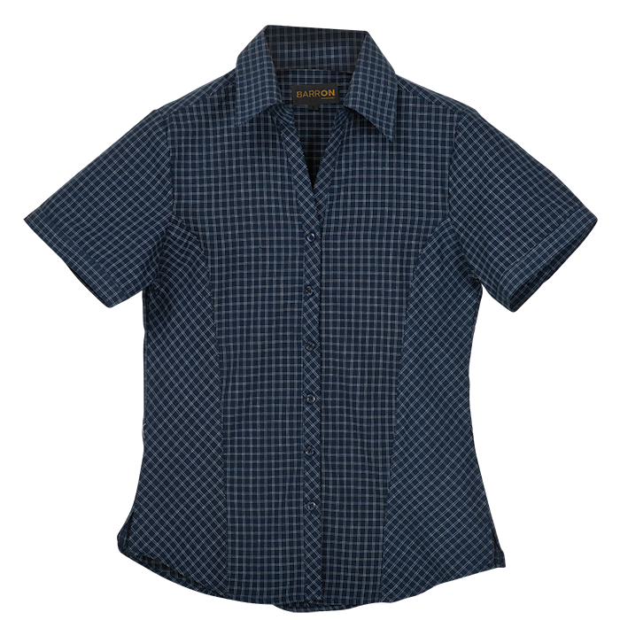 Ladies Pioneer Check Blouse Short Sleeve Navy / XS / Regular - Shirts-Corporate