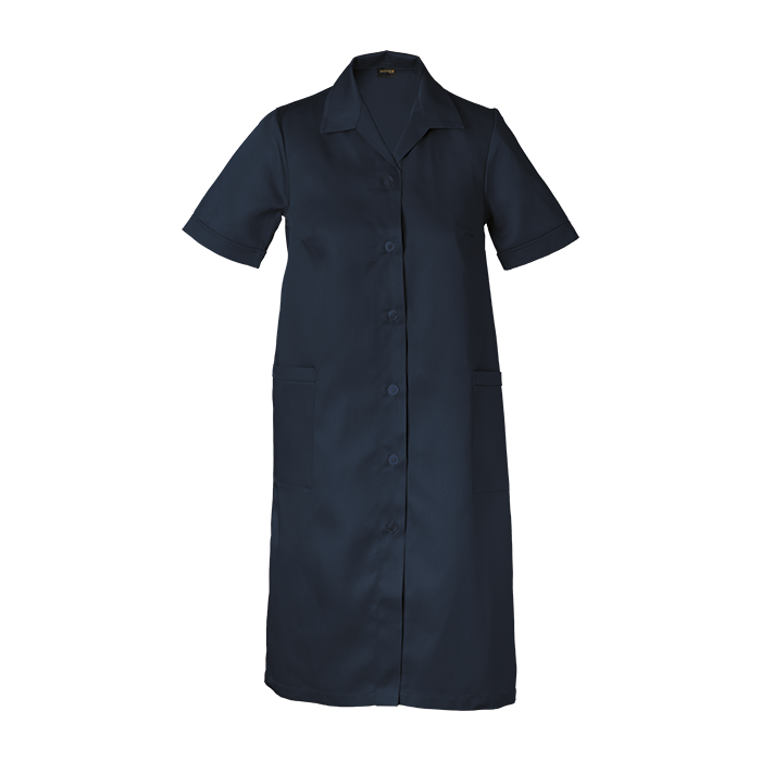 Ladies Poly Cotton House Coat  Navy / XS / Regular -