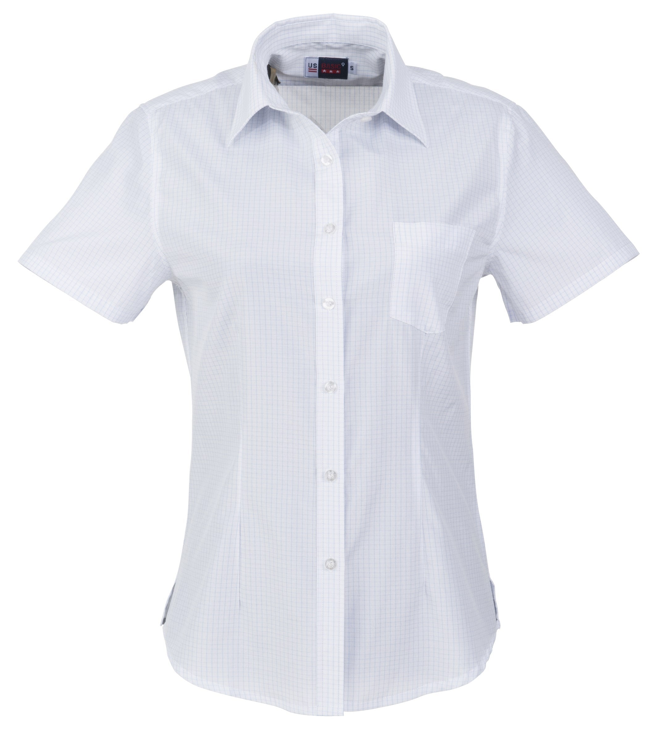 Ladies Short Sleeve Huntington Shirt - White Black Only-L-White With Light Blue-WLB