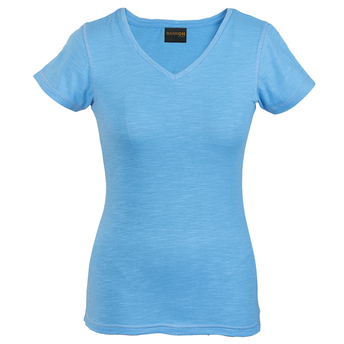 Ladies Slub V Neck T-Shirt Atlantic Blue / XS / Last Buy - T-Shirts